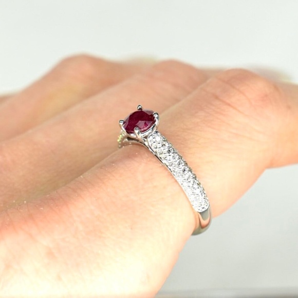 14K Ruby Diamond Ring - Genuine Ruby - 14K White Gold - Solitaire Ruby Ring - Ch - Picture 5 of 7